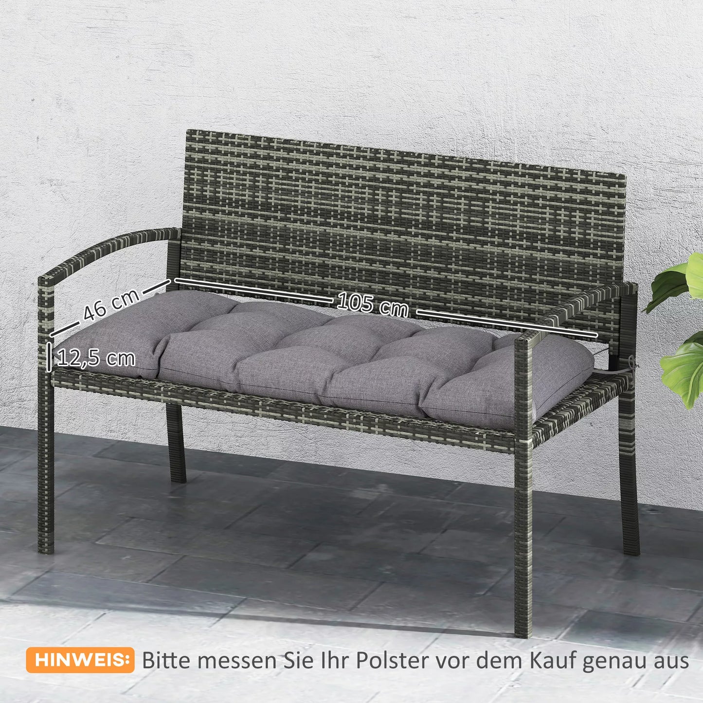 Suoliuko užvalkalas 105 x 46 x 12,5 cm, sėdynės pagalvėlė su raišteliais, lauko sėdimoji pagalvėlė sodo baldams, suoliukui, pilka