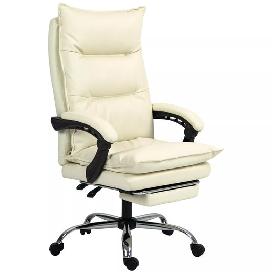 Biuro kėdė, reguliuojamas sėdynės aukštis, atrama kojoms, dirbtinė oda, iki 135 kg, metalinis pagrindas, 66x72x116-124cm, smėlio spalvos