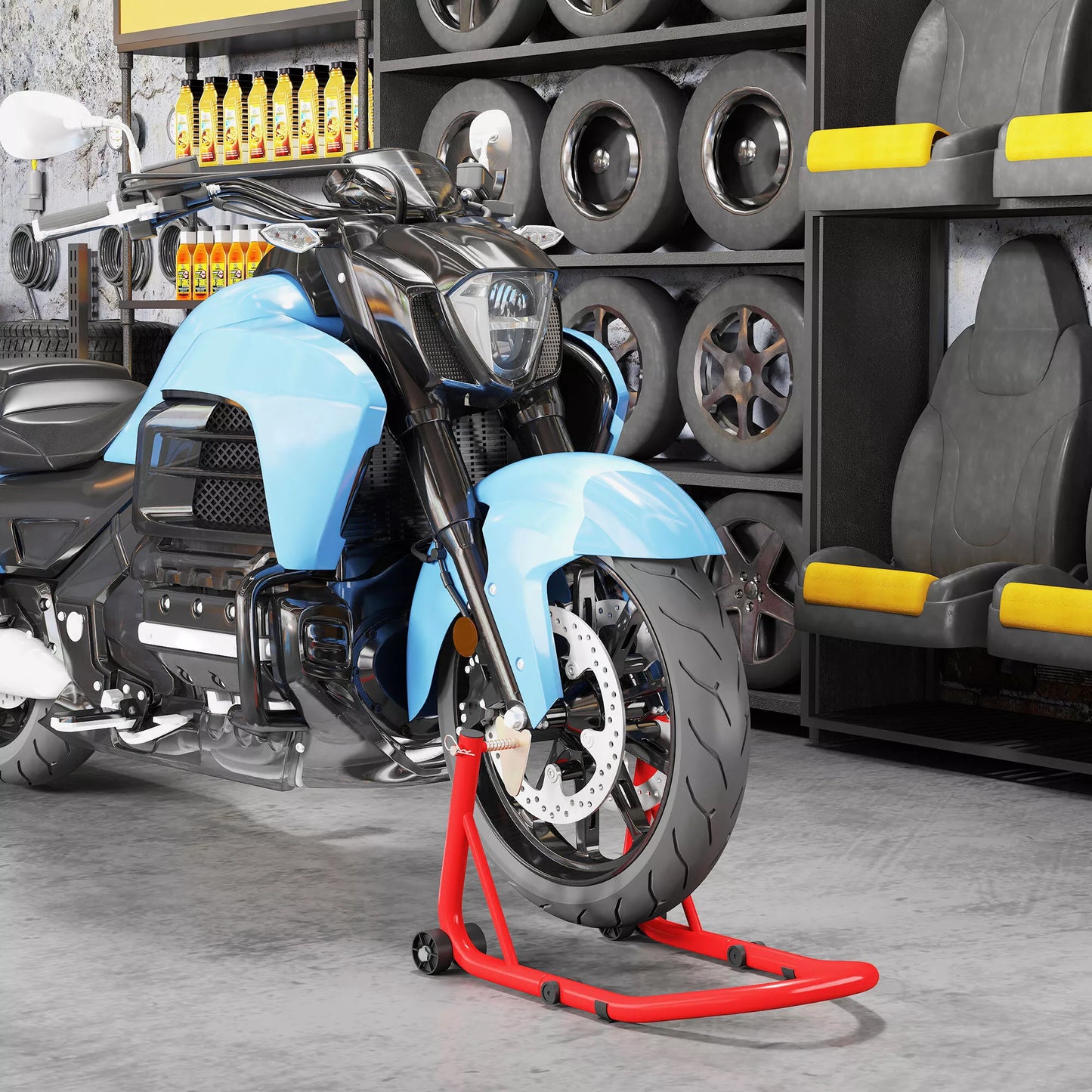 Motociklo stovas, priekinis/galinis, montavimo stovas, motociklo keltuvas, iki 544 kg, plieninis, raudonas