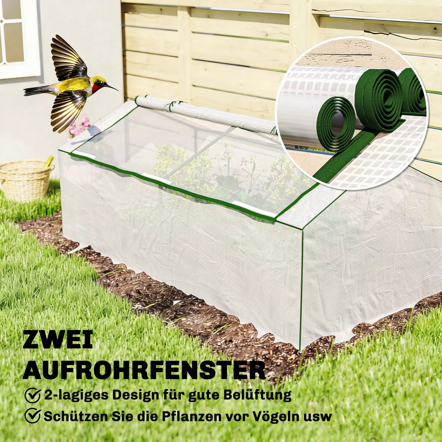 Šiltnamis su langais PE tinkleliu, atsparus žiemai Plėvelinis šiltnamis, šiltnamis 180 x 90 x 70 cm Balta