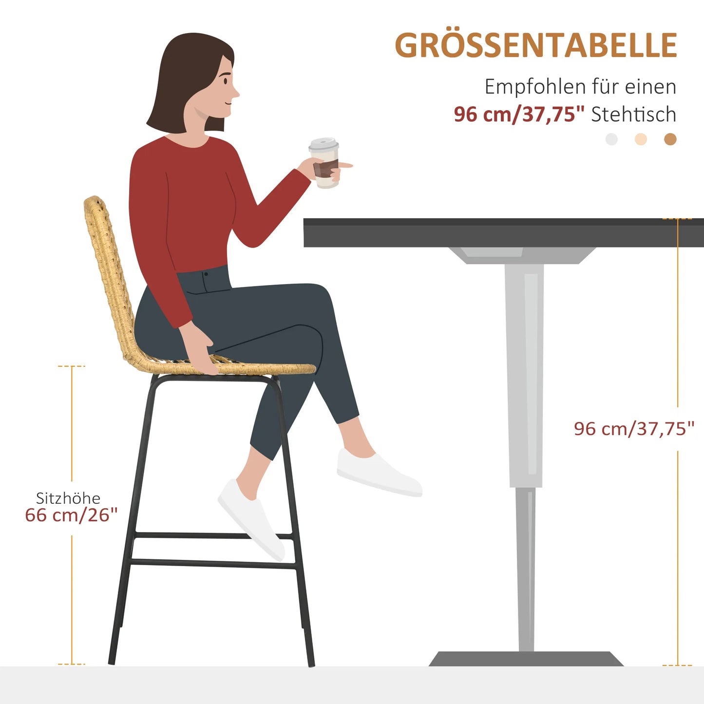 2 vnt. baro kėdžių komplektas su atlošu Boho dizaino, PE rotango, su atrama kojoms, 42,5 cm x 52 cm x 102 cm, geltona + juoda