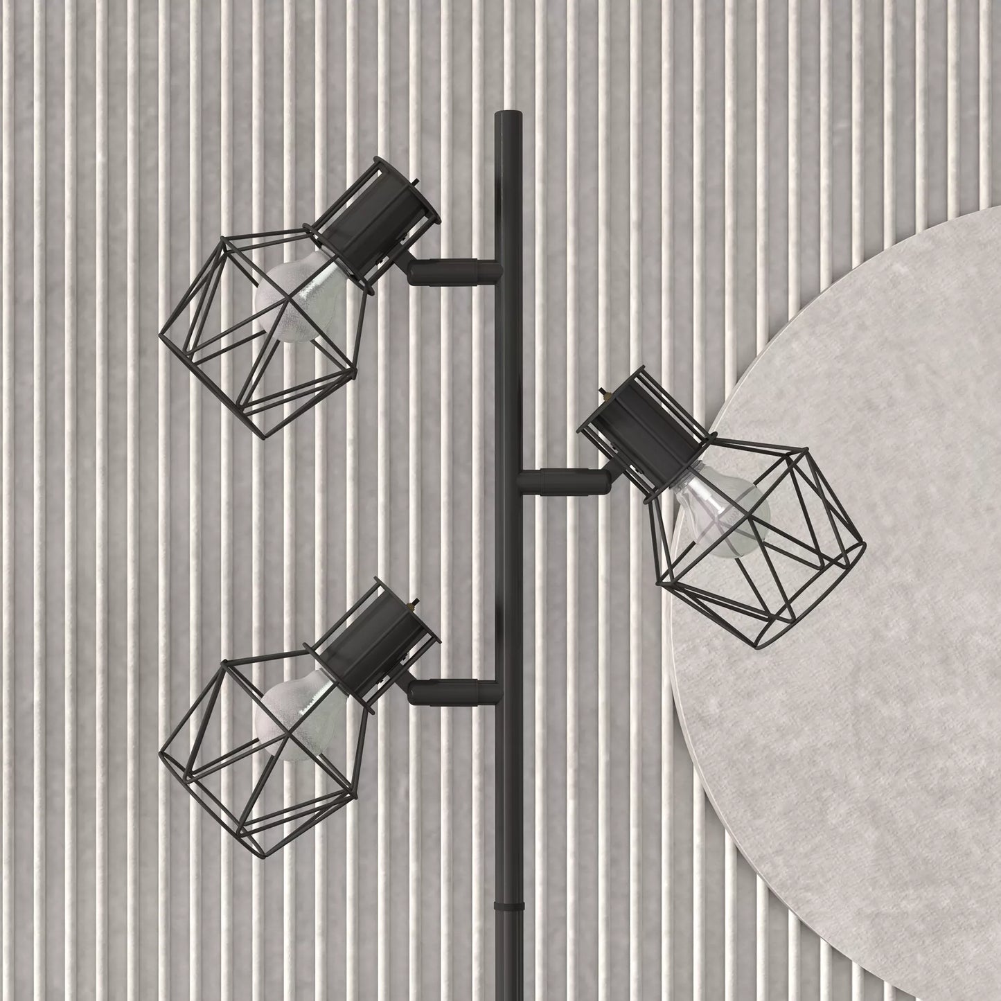 3 šviesų pastatomas toršeras su lanksčiais šviesos elementais, medžio formos, tinkamas svetainei ir miegamajam, metalas, juodos spalvos