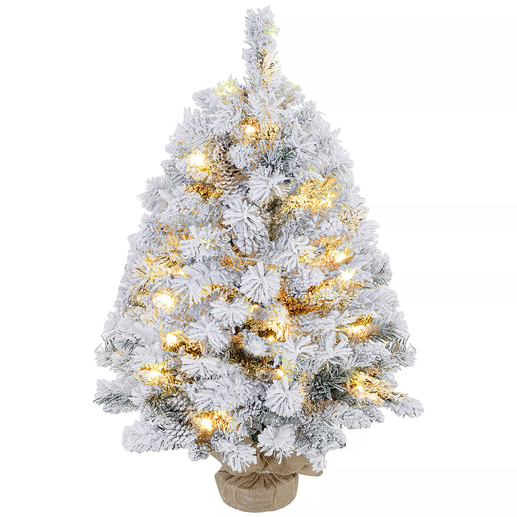 Kalėdų eglutė 92 cm, LED lemputės, sniego šakelės, pušies kankorėžiai, atsparus ugniai, betono pagrindas