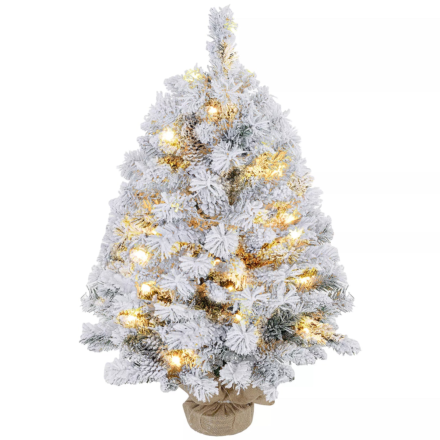 Kalėdų eglutė 92 cm, LED lemputės, sniego šakelės, pušies kankorėžiai, atsparus ugniai, betono pagrindas