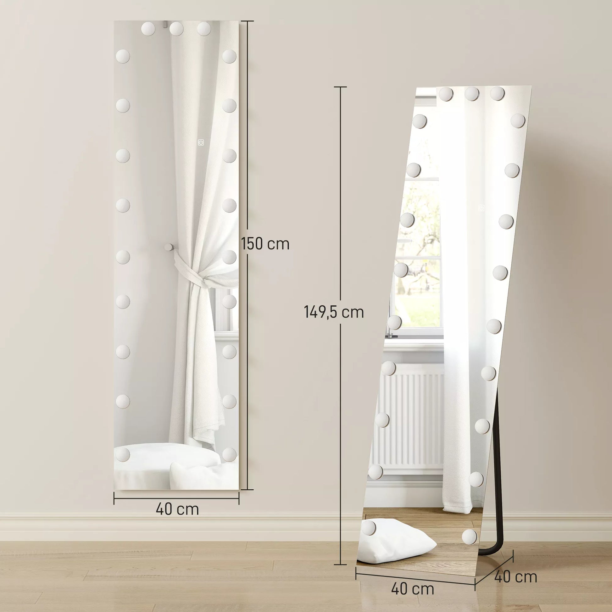 Visą kūną atspindintis veidrodis 150x40 cm RGB LED stovas su 21 lempute 7 šviesos spalvos Touch jungiklis Atminties funkcija