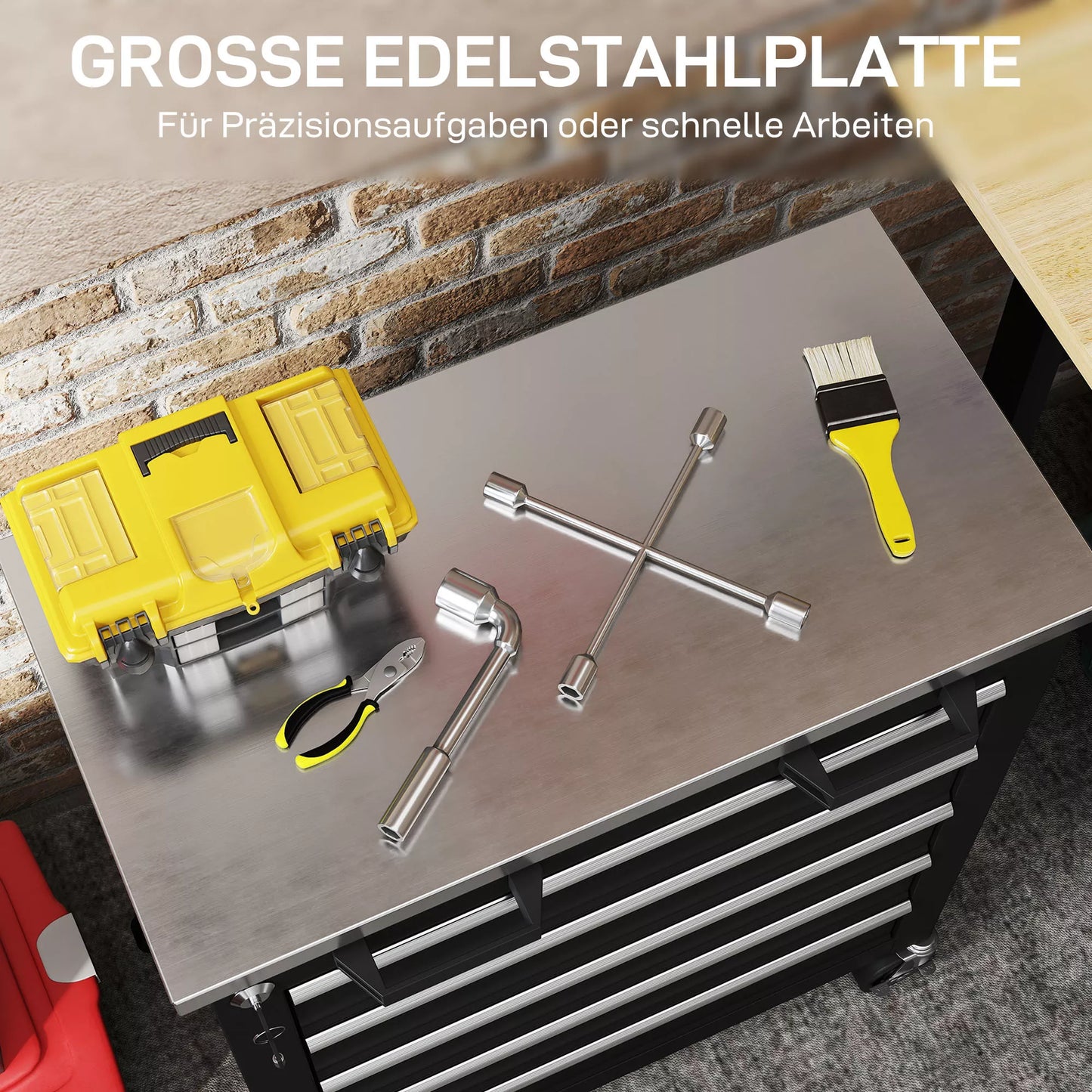 Įrankių vežimėlis su 5 stalčiais, ratinė įrankių dėžė, plieninis įrankių spintelė, sidabro+juoda