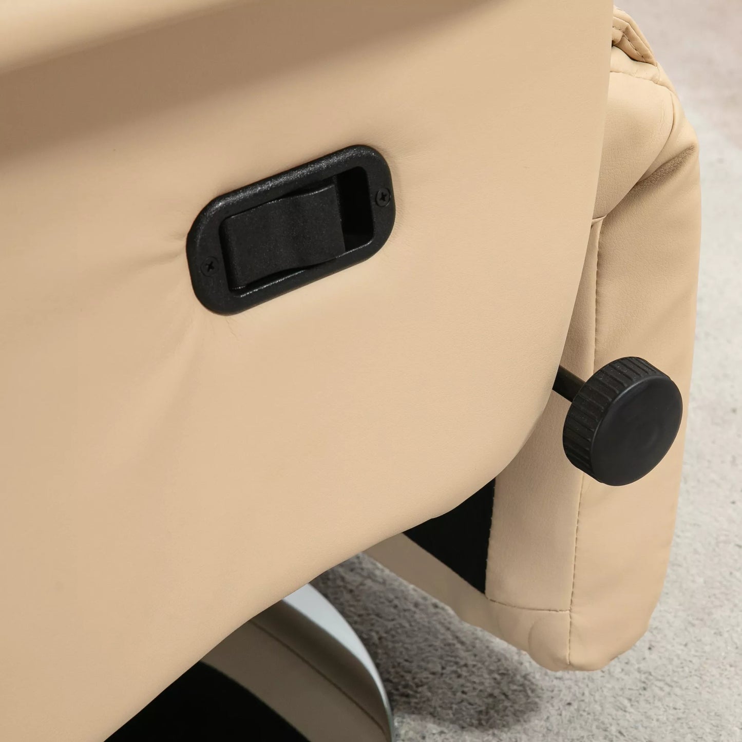 Relaksinis krėslas, miegamoji funkcija, odos imitacija, kojų atrama, iki 150 kg, 78 x 80 x 109 cm, smėlio spalvos