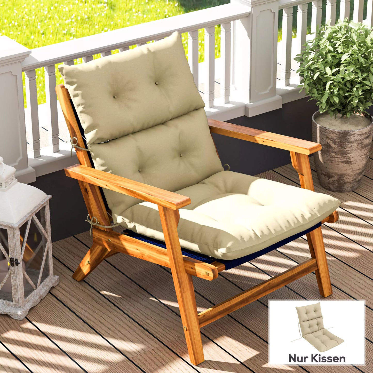 Sėdynės pagalvėlė, stora paminkštinta pagalvėlė sėdimiems baldams, su atlošu, supamosios kėdės pagalvėlė, vidaus ir lauko naudojimui, smėlio spalvos