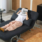 Miegamoji sofa, 5 padėčių reguliuojama, dirbtinio zomšo, plieninis rėmas, su pagalvėlėmis, juodos spalvos