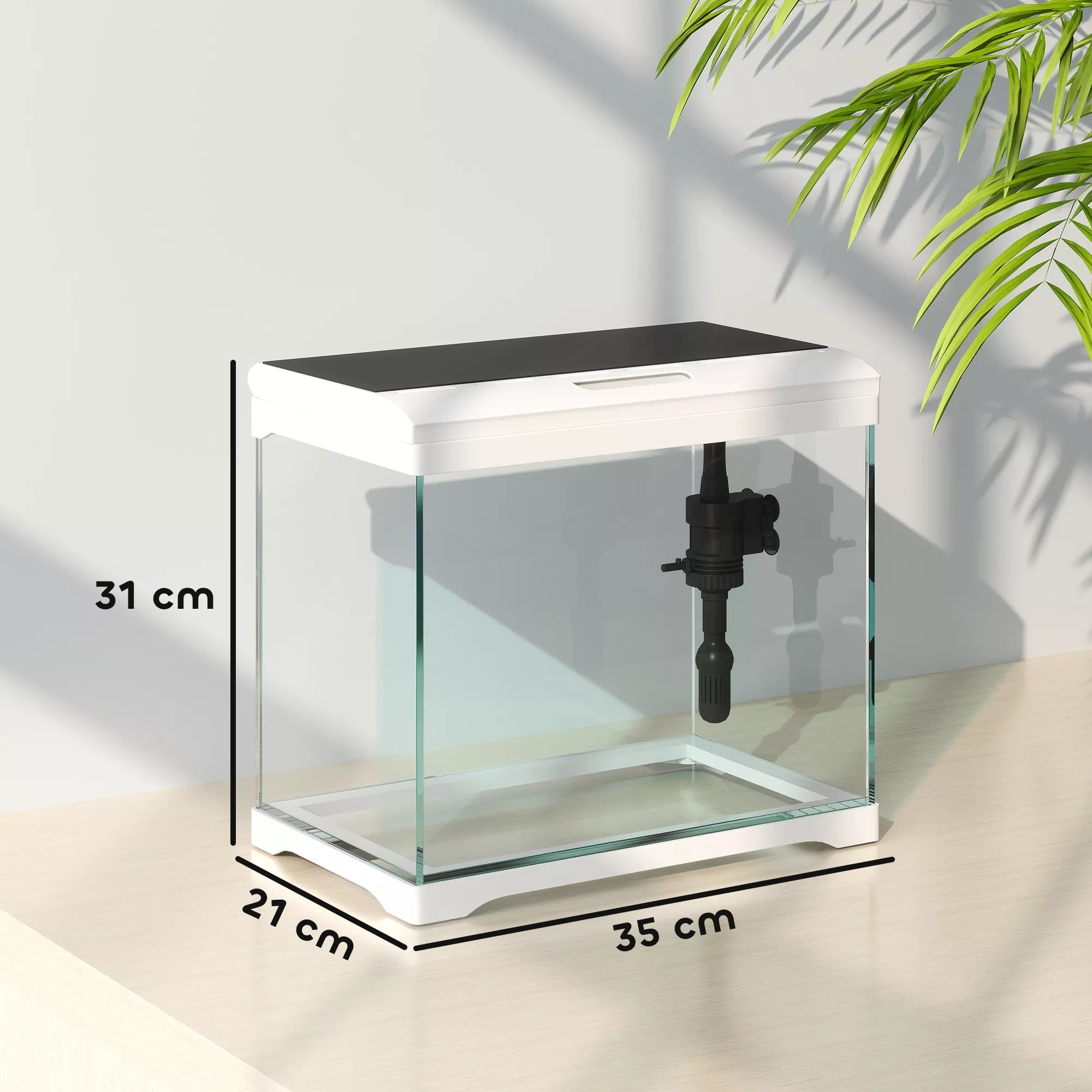 Akvariumas, 17 L tropinių žuvyčių akvariumas, lengva priežiūra, aiškus vaizdas, su LED apšvietimu, 35I x 21P x 31A cm, Baltas+Juodas