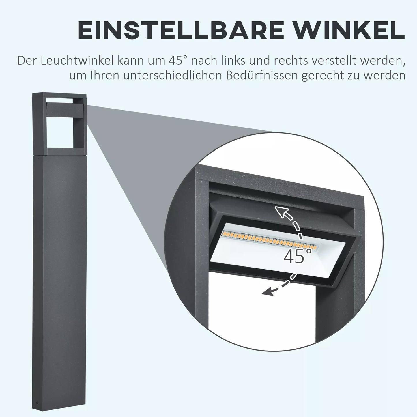 Sodo šviestuvas, takelio šviestuvas, stulpo šviestuvas su LED, atsparus oro sąlygoms, 16cm x 5cm x 90cm, tamsiai pilkas