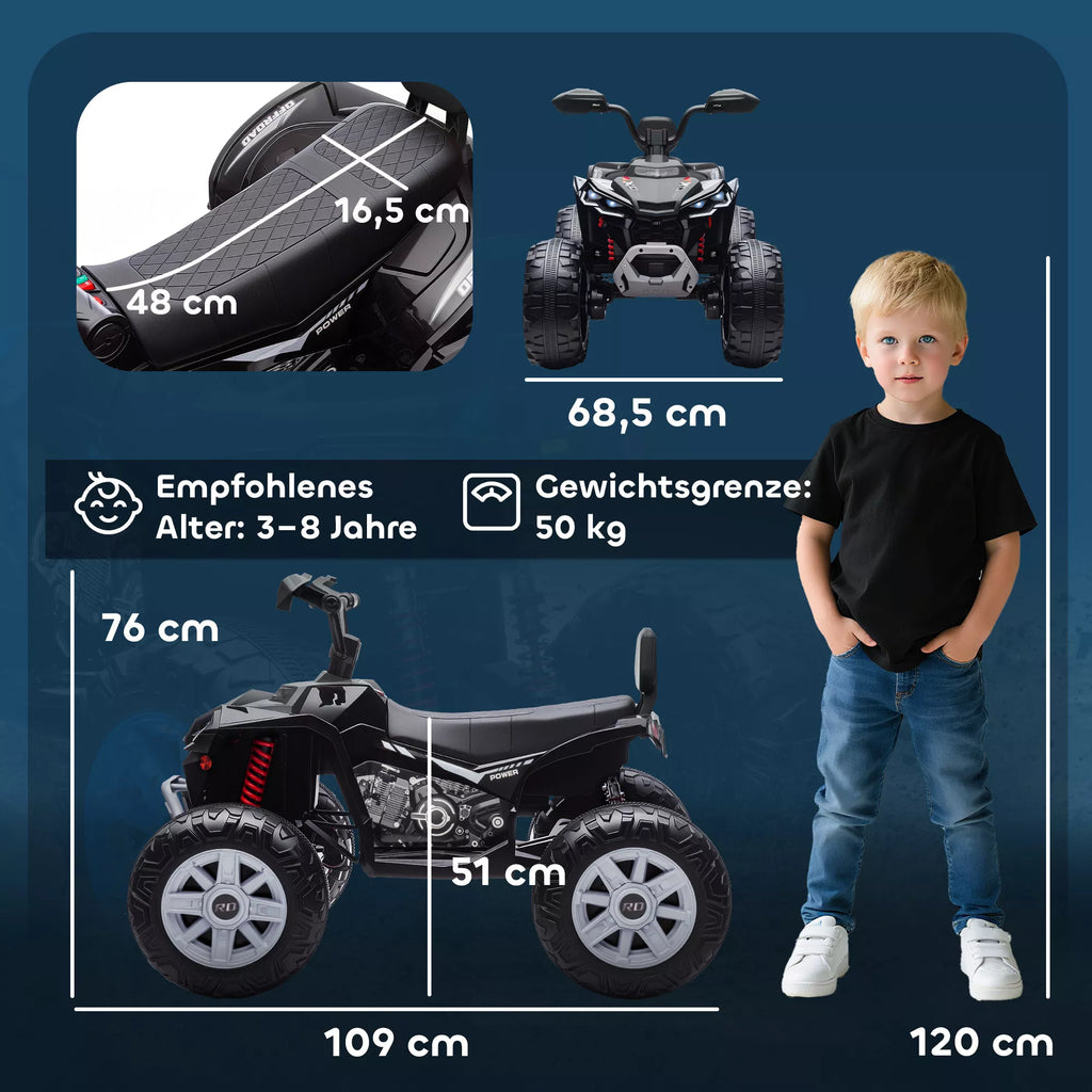 Elektrinis keturratis vaikams, dvivietis, iki 50 kg, 3–8 metai, juodas 24V 6,5 km/h