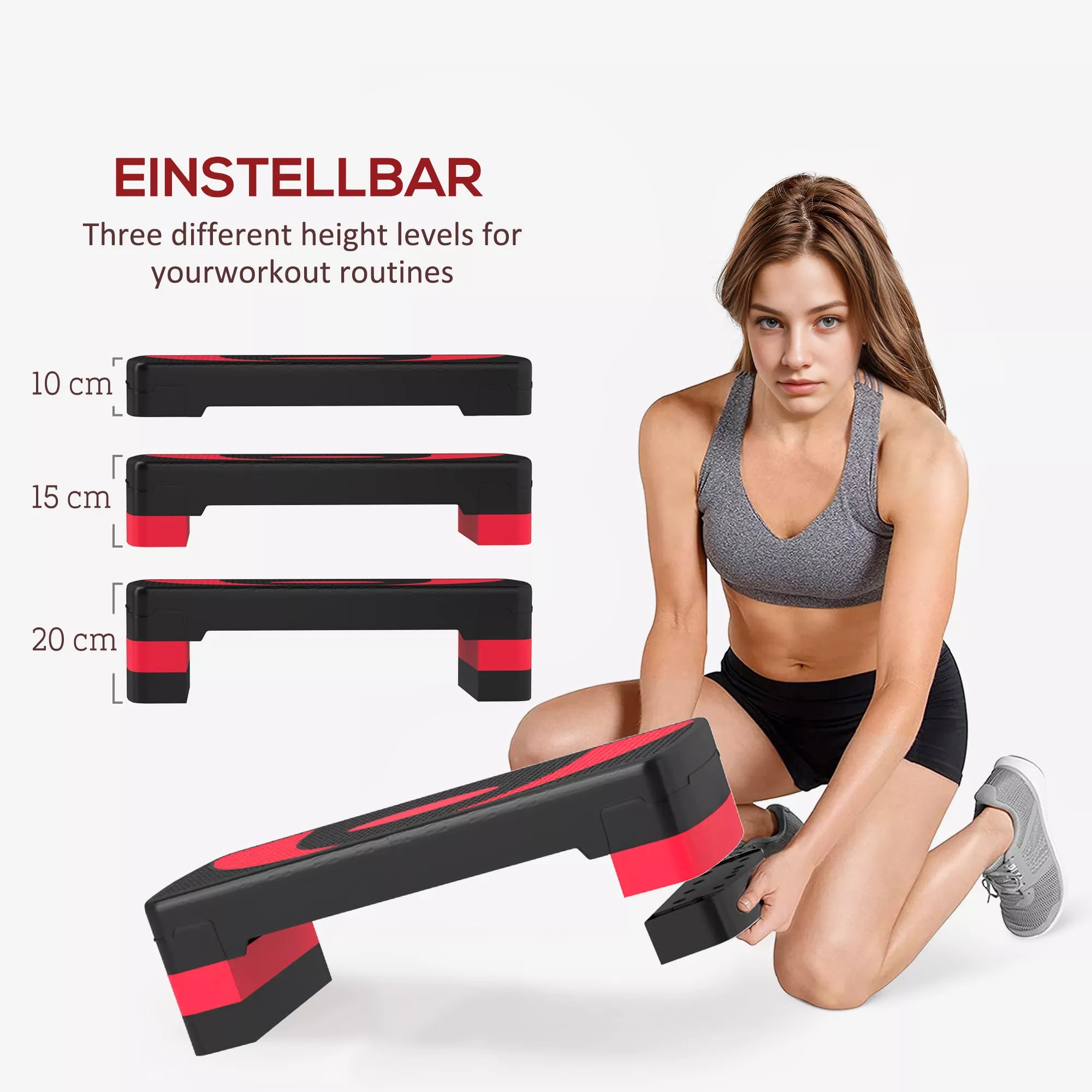 Step platforma reguluojamo aukščio, iki 150 kg, juoda su raudona