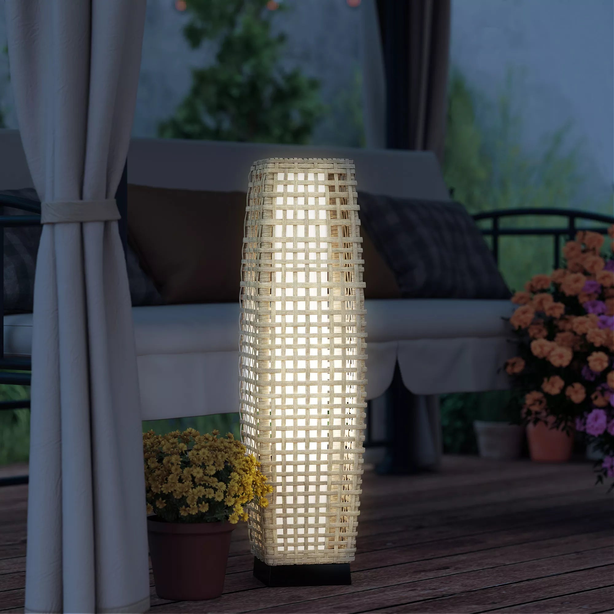 Lauko saulės lempa iš rotango, LED šviestuvas su šviesos jutikliu, IP44 atspari vandeniui, boho stiliaus