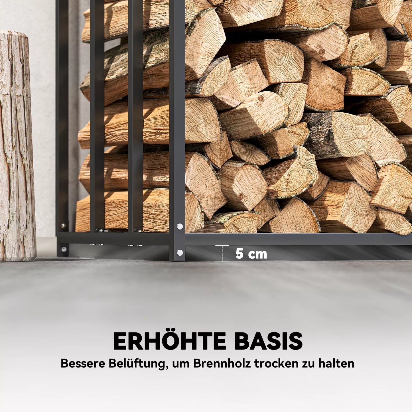 Malkinė, stovas malkoms iš plieno, su medžiaginiu uždangalu, 300 kg apkrova, 140 x 70 x 154 cm, juoda