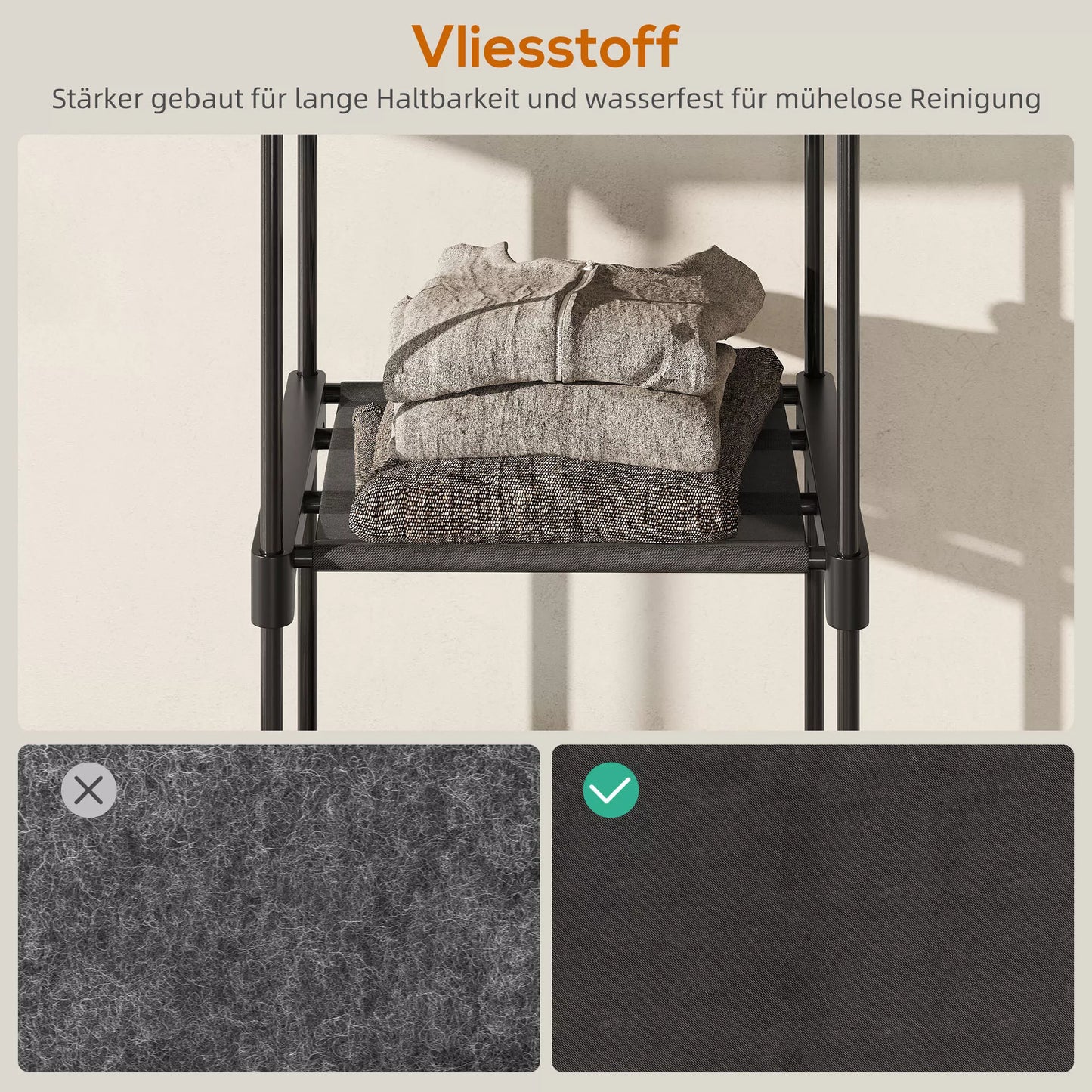 Audinio drabužių spinta su drabužių skersiniu, lentynomis, skirta miegamajam, drabužinei, 111 x 43 x 185 cm, juoda