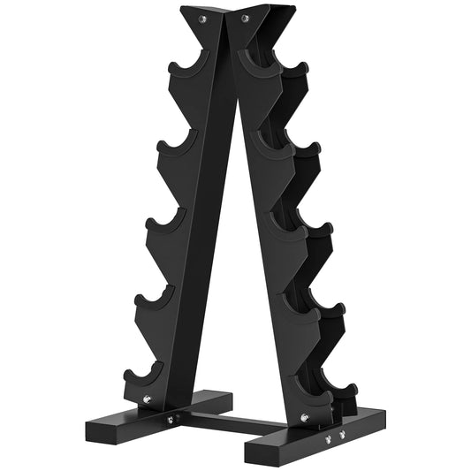 Hantelių stovas 10 hanteliams, 5 lygiai, tvirtas plieninis rėmas, iki 100 kg, juodas, 66 x 35 x 33 cm