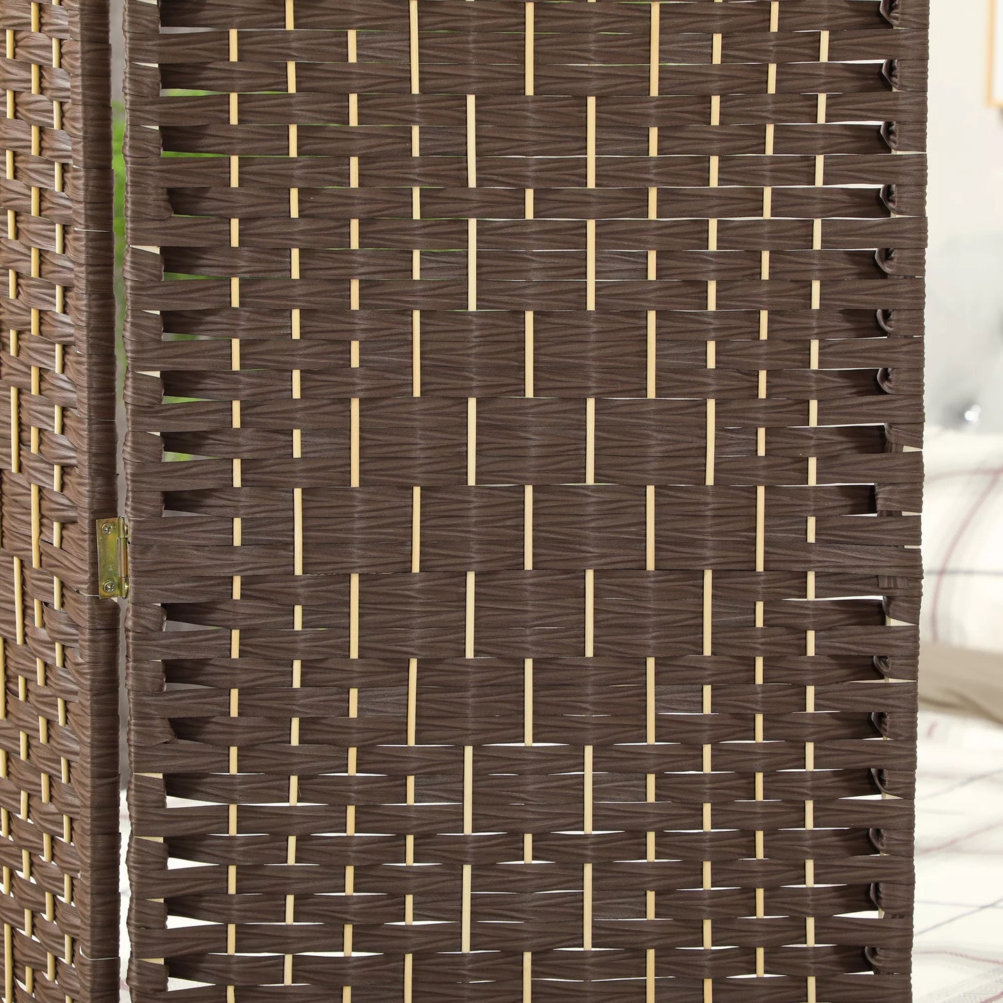 3 dalių sulankstoma pertvara su pintų raštų, pušies medienos, ruda