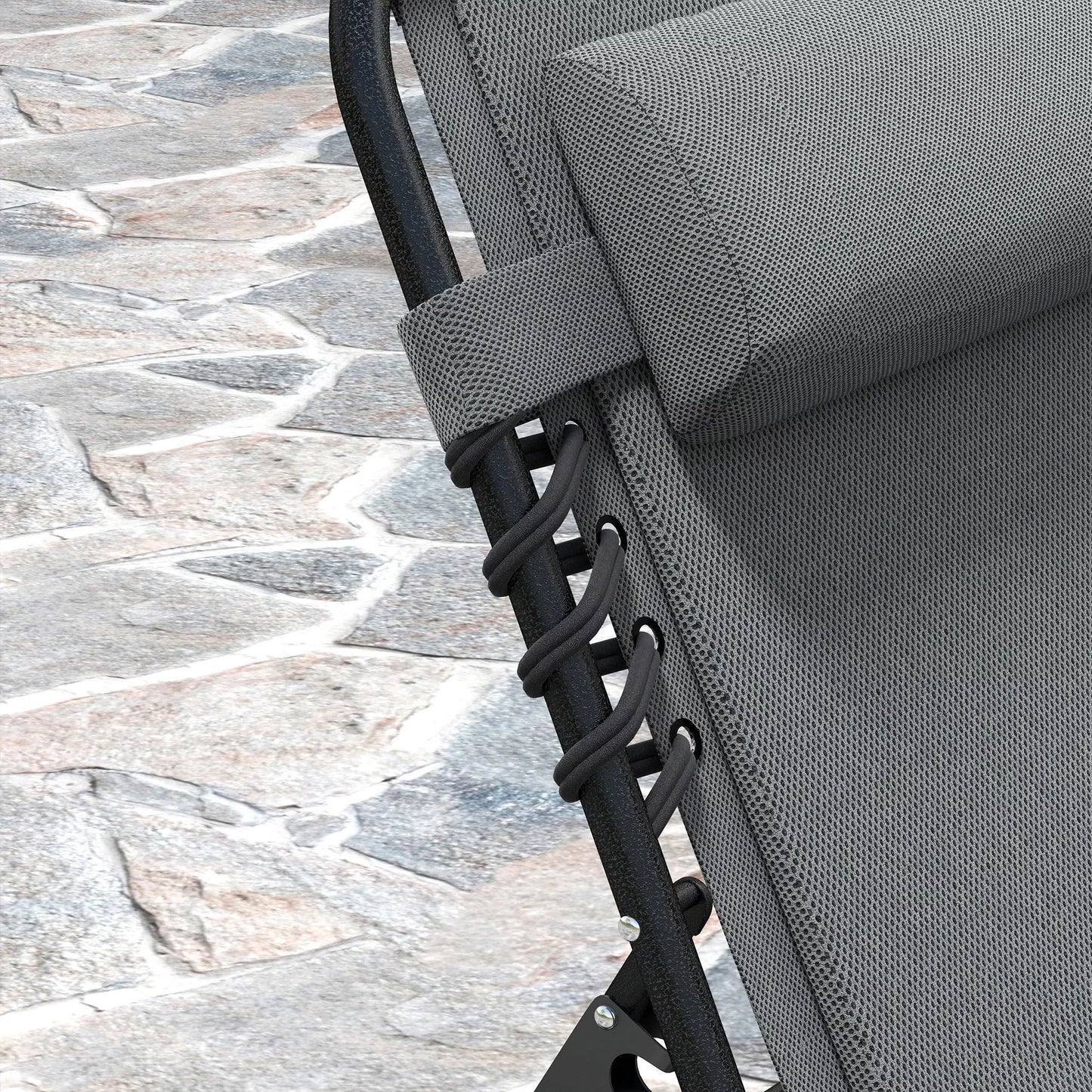 Gultas, gultas su paminkštinimu ir šonine kišenėle, sodo gultas, baseino gultas, paminkštintas gultas, pilkos spalvos