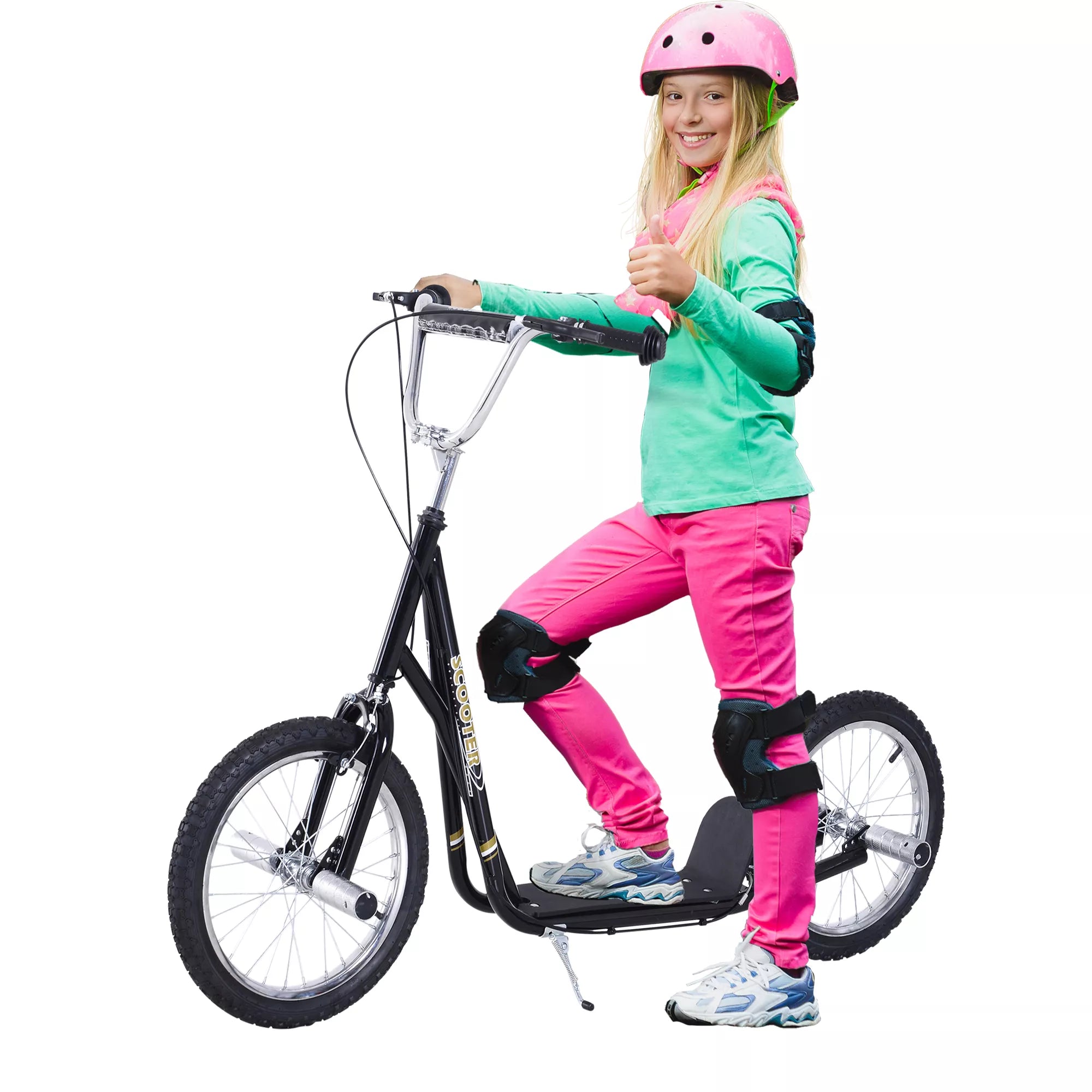 Vaikų paspirtukas su pneumatinėmis padangomis Kickscooter Scooter Paspirtukas Miesto paspirtukas vaikams Kickboard 16 colių nuo 5 metų Aukščio reguliavimas Juodas 143 x 58 x 92-100 cm