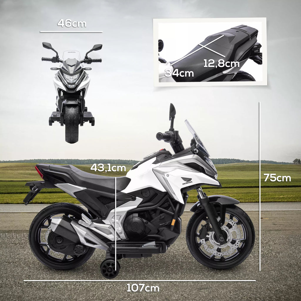 Elektrinis vaikų motociklas, Honda, 3 km/h, muzika ir šviesa, 3–6 metai, iki 30 kg, baltas