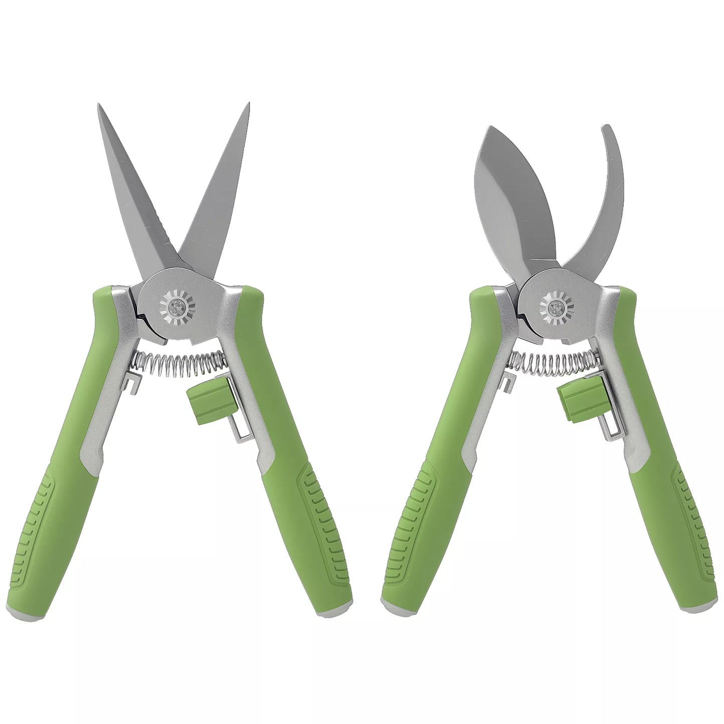 Sodo įrankių rinkinys, 2 vnt., nerūdijančio plieno sodo įrankiai, su genėjimo žirklėmis, žali+sidabriniai