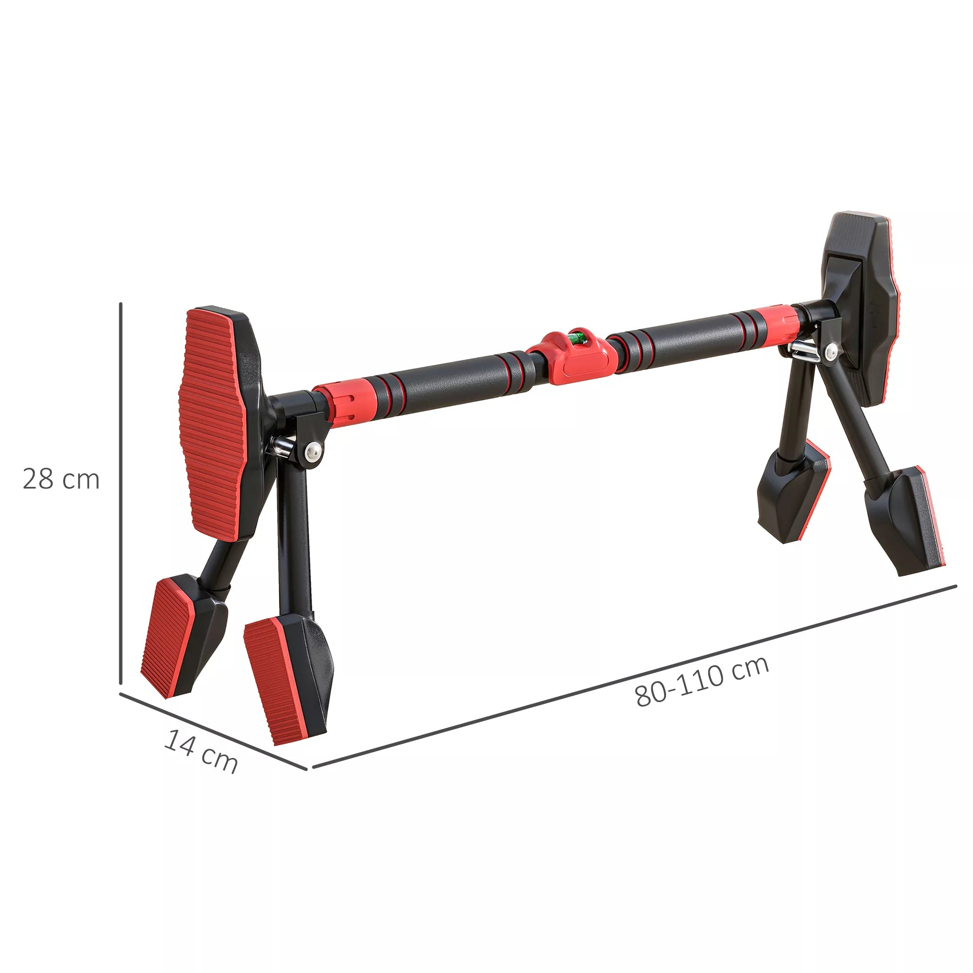 Reguliuojamas prisitraukimo strypas 80-110cm, su gulsčiuku, 6 taškų atrama, metalinis, juoda/raudona