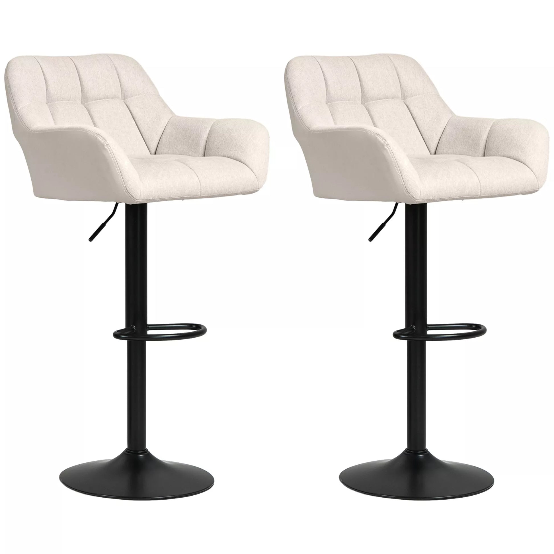 Retro dizaino, baro kėdžių komplektas (2 vnt.), dirbtinė oda ir linas, smėlinė ir juoda spalvos