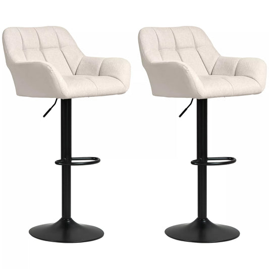 Retro dizaino, baro kėdžių komplektas (2 vnt.), dirbtinė oda ir linas, smėlinė ir juoda spalvos