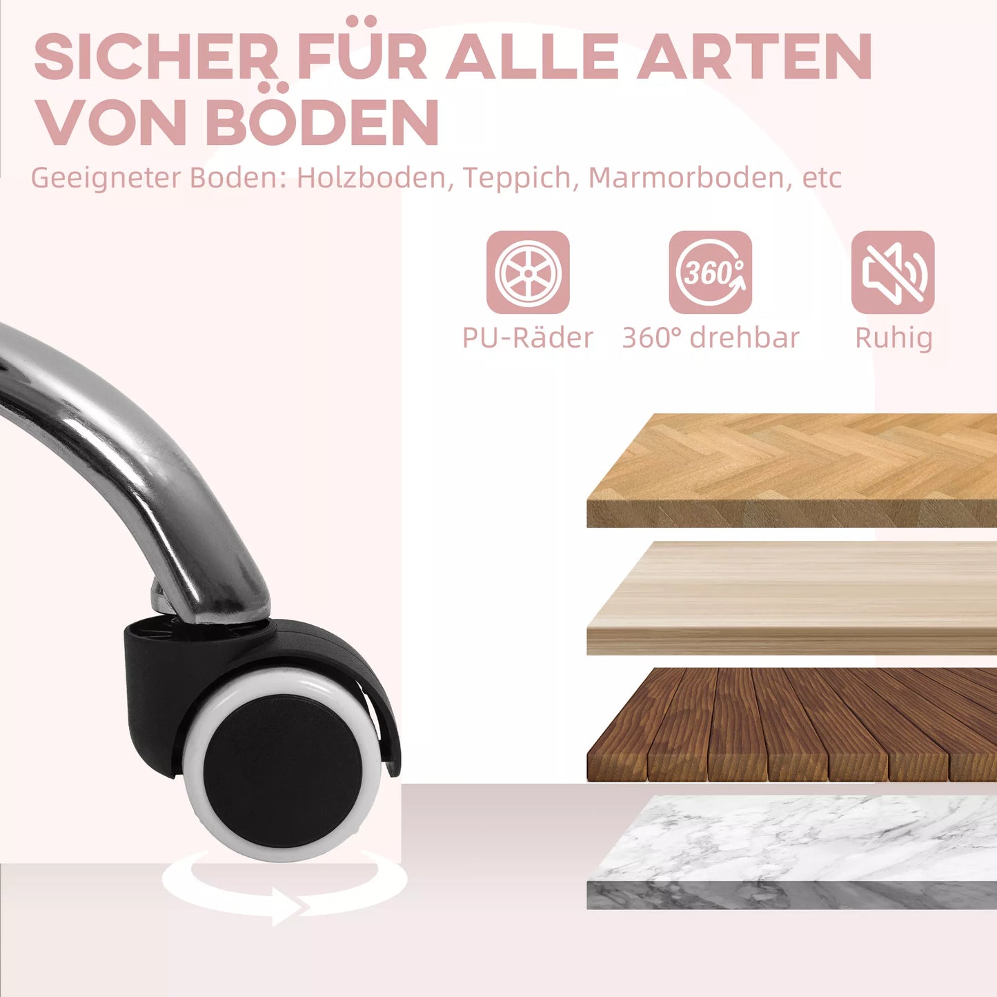 HOMCOM Biuro kėdė, reguliuojamo aukščio, sukinama, su atlošu ir porankiais, rožinė