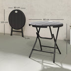 Staliuko matmenų schema: skersmuo 80 cm, aukštis 73 cm, sulankstyto storis 5 cm