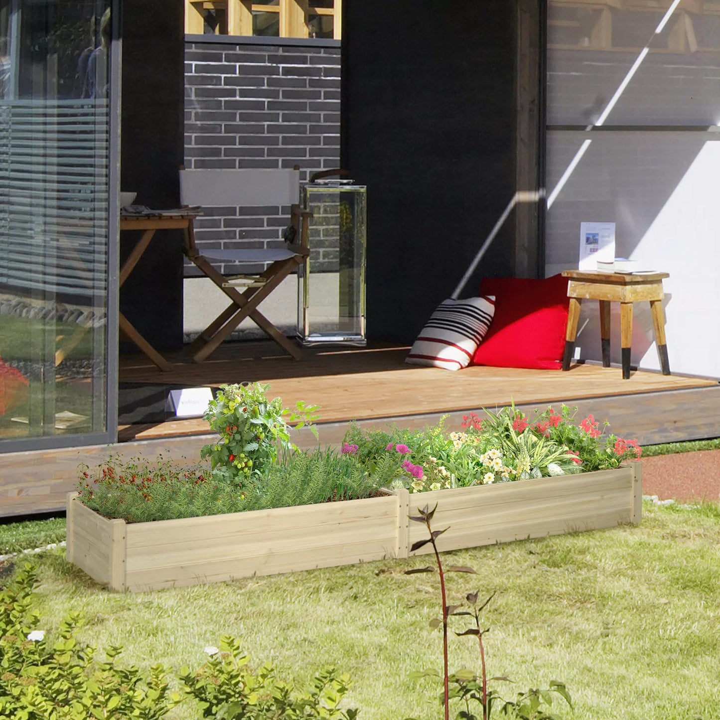 Pakeltas lysvas, 2 sodinimo zonos, vidinė veltinio danga, atsparus oro sąlygoms, medžio masyvas, 244 cm x 61,5 cm x 27 cm