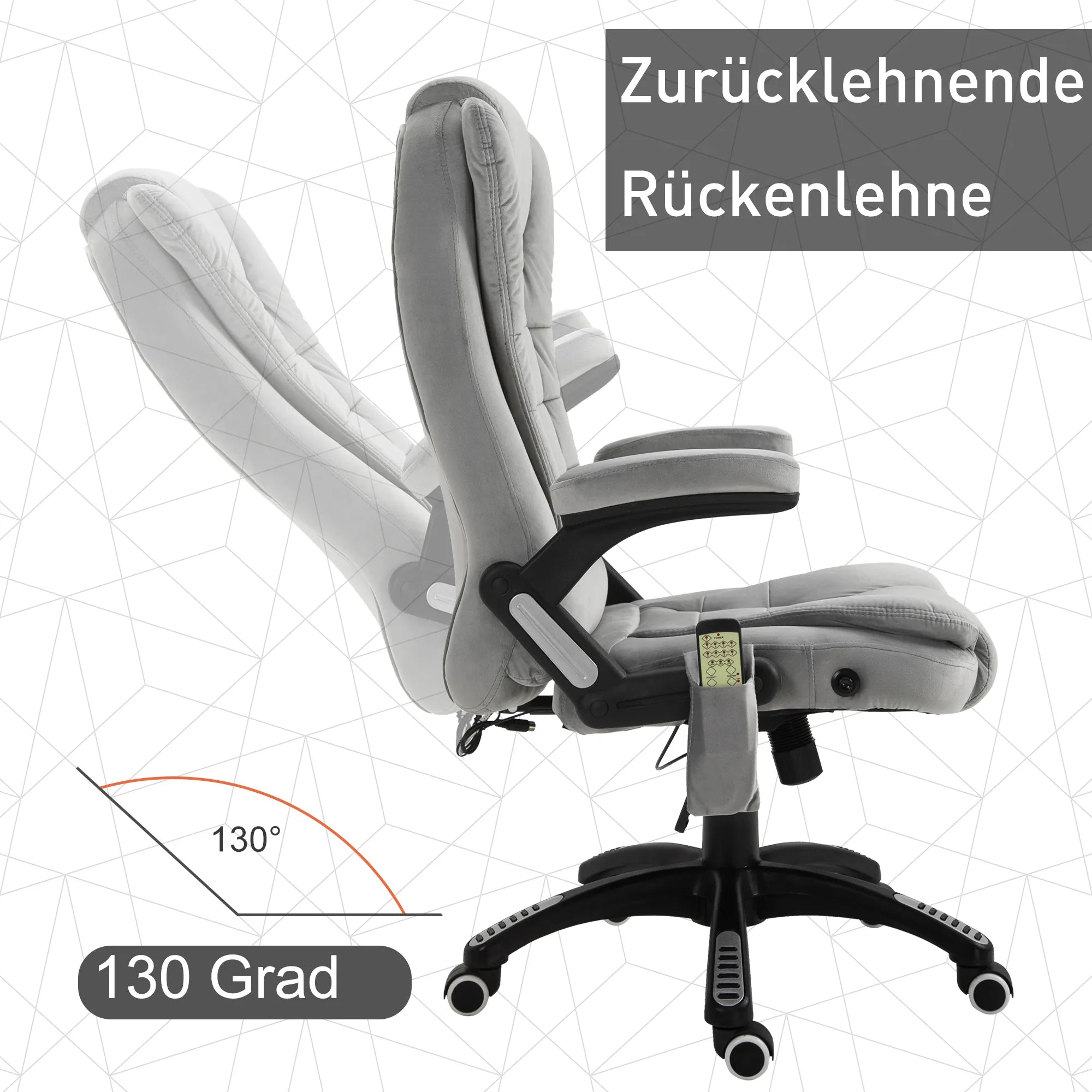 Biuro kėdė su masažo funkcija Ergonomiška vadovo kėdė su šildymo funkcija, atlošimo funkcija, supimosi funkcija Reguliuojamas aukštis 360° pasukama Kompiuterio kėdė su šonine kišene, aksomo išvaizda, pilka