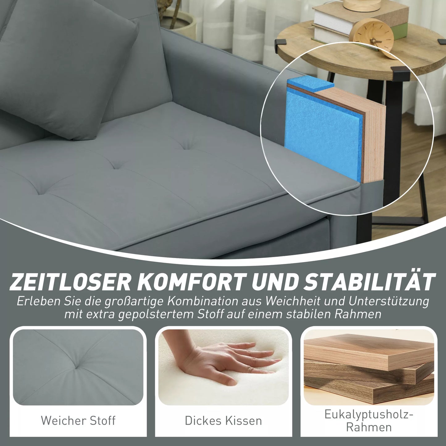Miegamoji sofa, reguliuojama 3 vietų sofa su miegojimo funkcija, ištraukiama miegamoji sofa, pagalvėlės, pilka