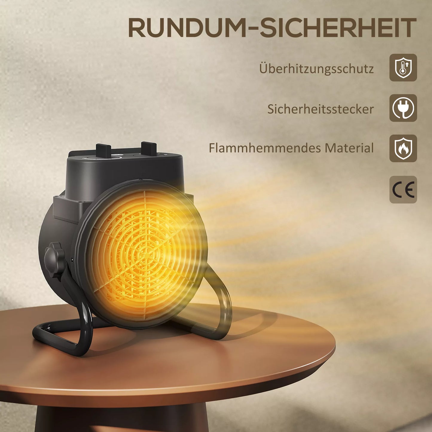 Šildytuvas su ventiliatoriumi, 3 režimų, su reguliuojamu termostatu, rankena, apsauga nuo perkaitimo, 21,5 x 15,8 x 22 cm, Juodas