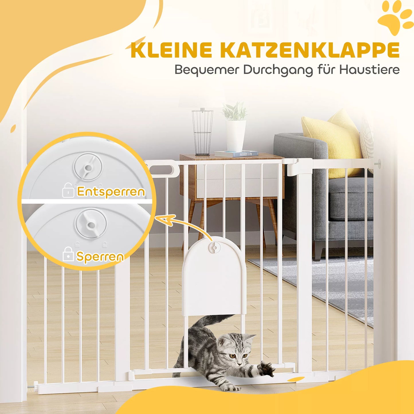 Apsauginiai varteliai šunims ir augintiniams, skirti durims ir laiptams, metaliniai su ABS tvirtinimo spaustukais, balti, 75-131 x 76 cm