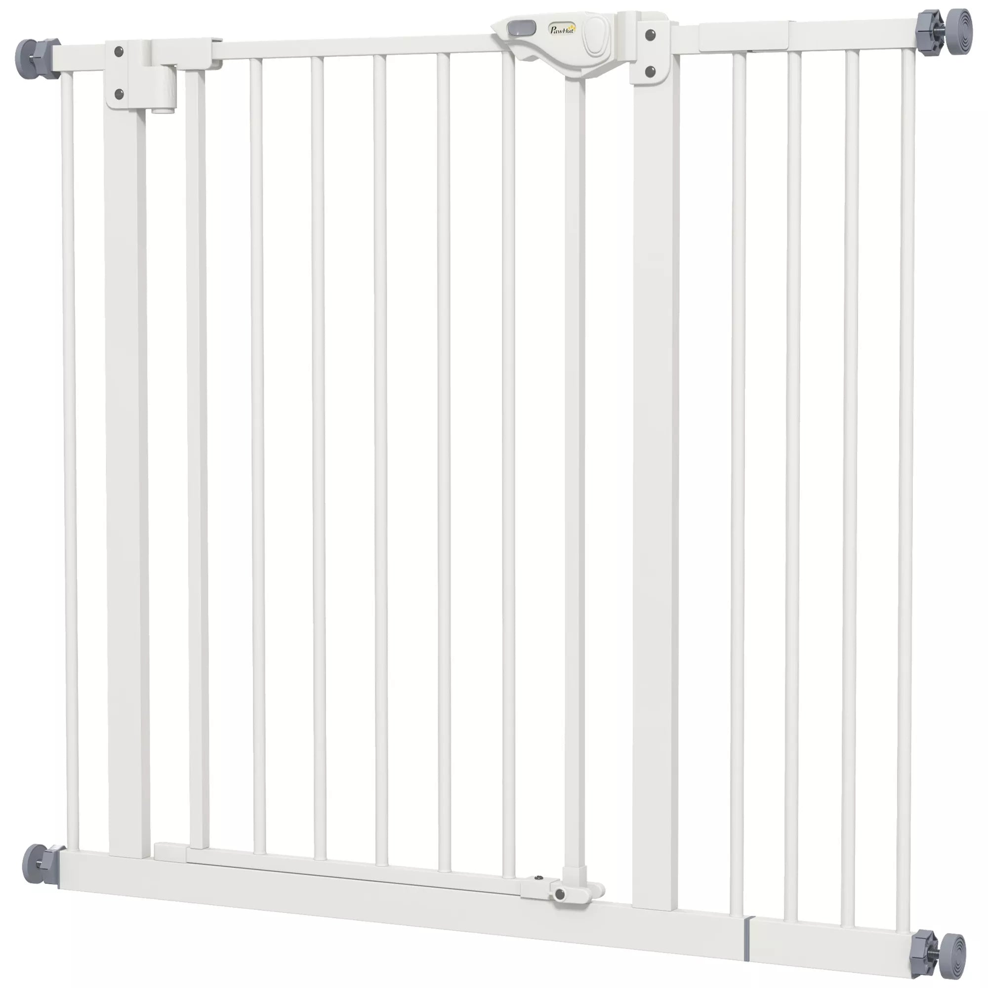 Durų apsauginės grotelės šunims, užtvaros, apsauginės grotelės naminiams gyvūnams, metalas, plastikas, 74–80/87–94 cm, baltos spalvos
