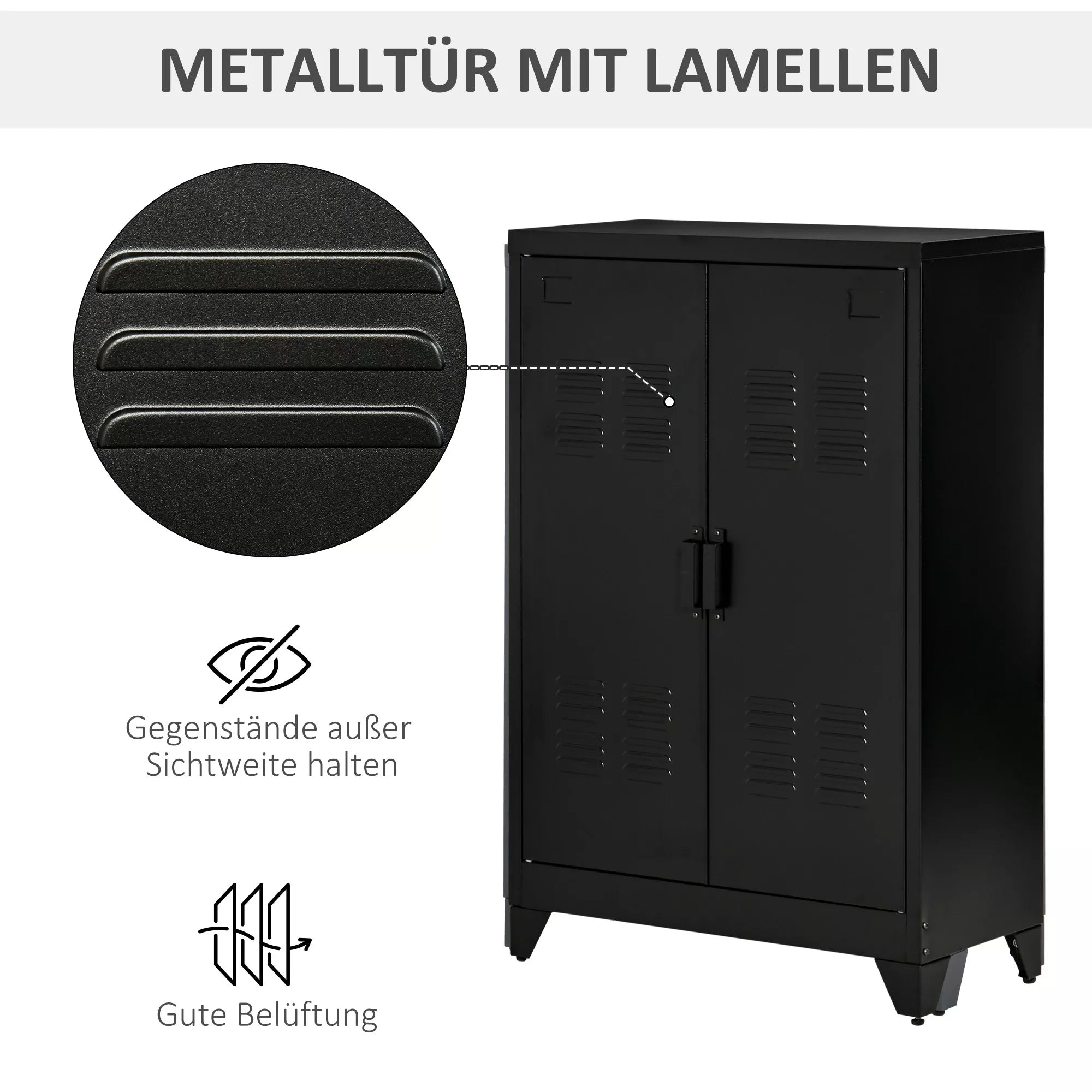 Juoda metalinė spinta su lamelių durelėmis