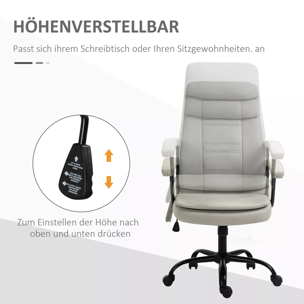 Biuro kėdė Masažinė aukščio reguliuojama vadovo kėdė Žaidimų kėdė su masažo funkcija, ergonomiška sukiojama kėdė Masažinė kėdė Juosmens masažas Lino tekstūra Smėlio spalva 63 x 70 x 112-121 cm