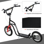Iliustracija apie reguliuojamą vairą, dvigubą stabdį ir neslystantį pedalą