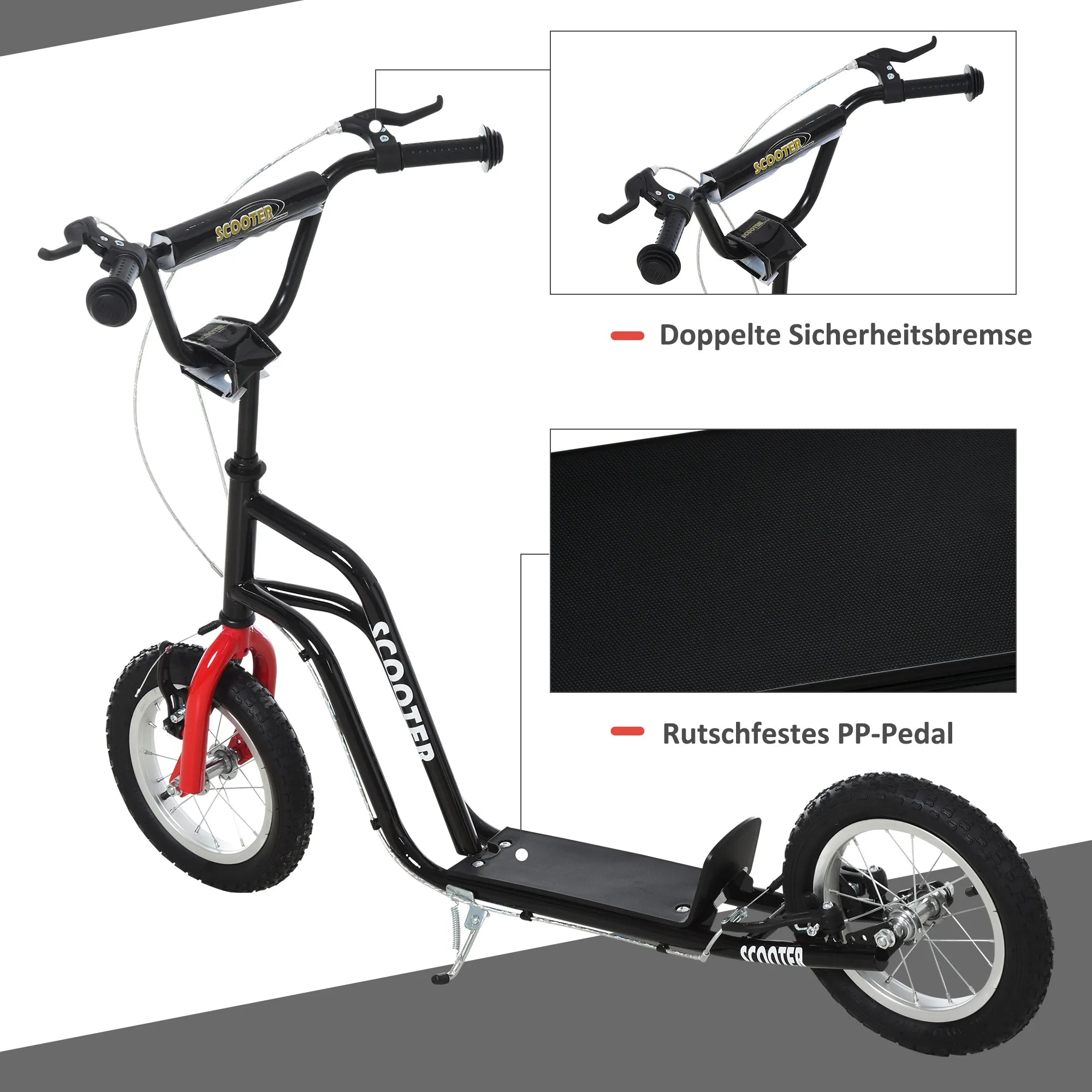 Vaikų paspirtukas Reguliuojamas vairas Paspartukas Miesto paspirtukas Vaikų paspirtukas Kickboard su pneumatinėmis padangomis 12 colių nuo 5 metų Juodas 120 x 58 x 75-80 cm