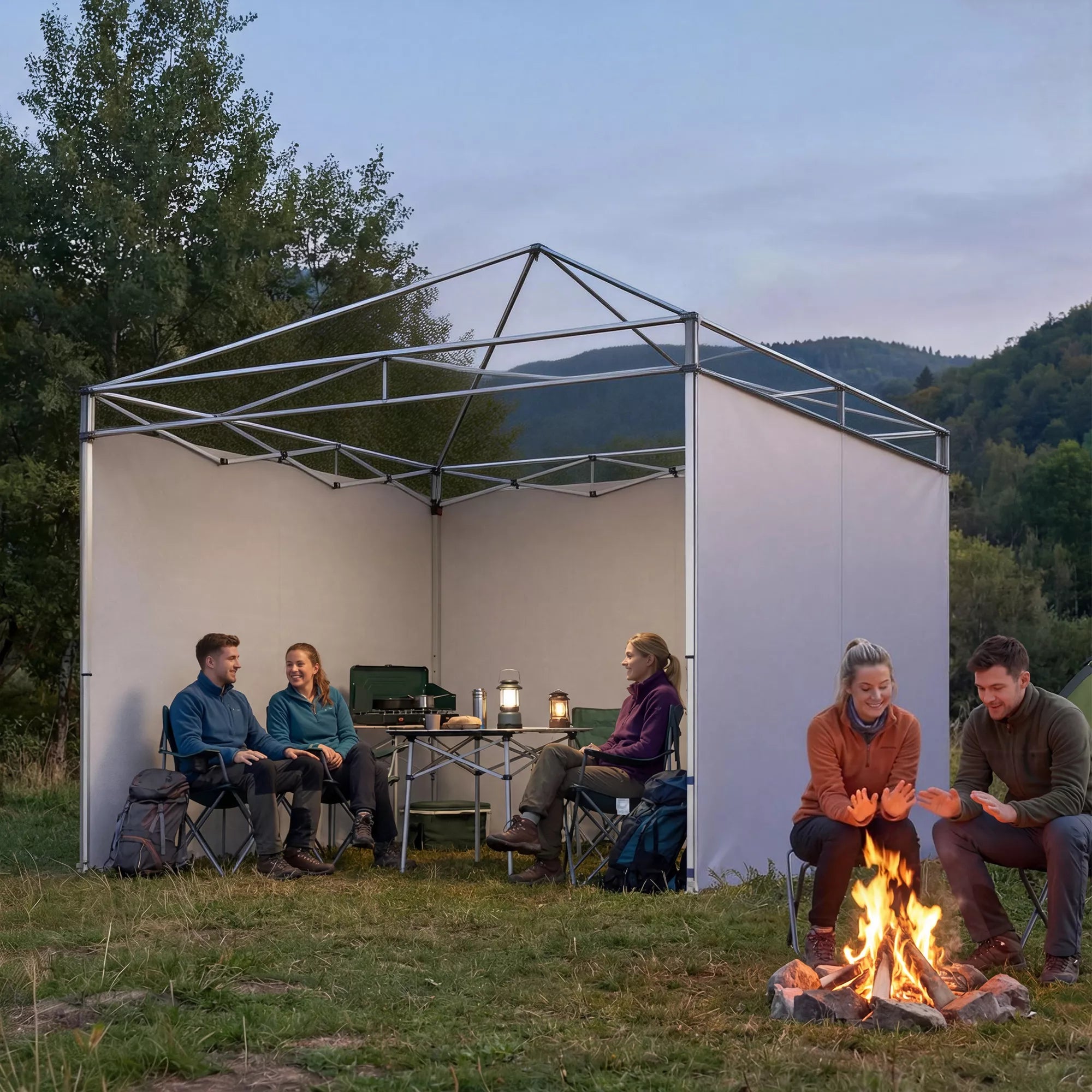 3 dalių rinkinys Šoninės dalys su užtrauktuku 3 x 3 m paviljonui, tamsiai mėlynos spalvos