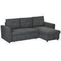 3 vietų sofa su lovos funkcija, miegamoji sofa su šezlongu, minkšta sofa, tamsiai pilka