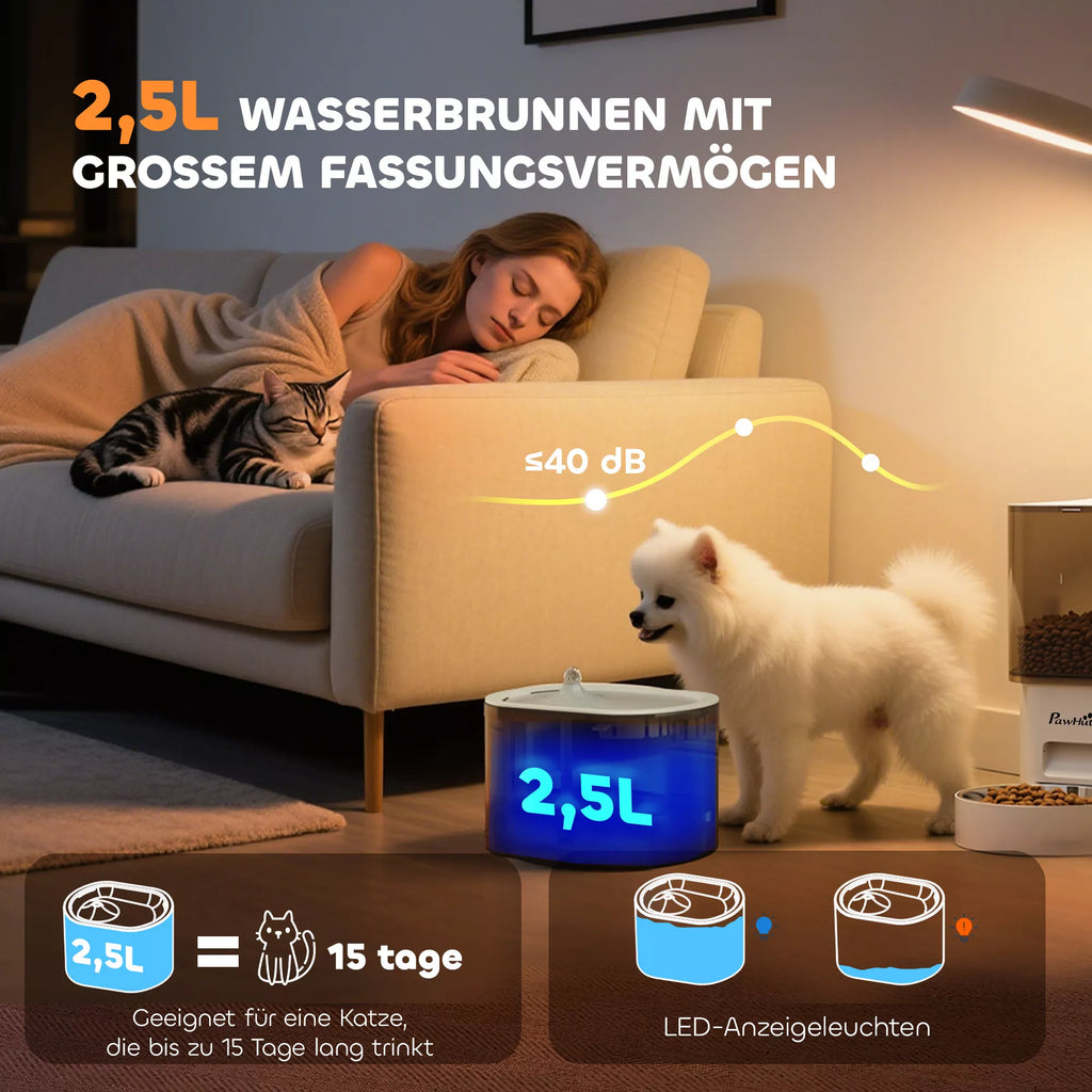 Automatinis pašarų dozatorius ir 2,5 l vandens dozatorius mažoms šunims, katėms Balta