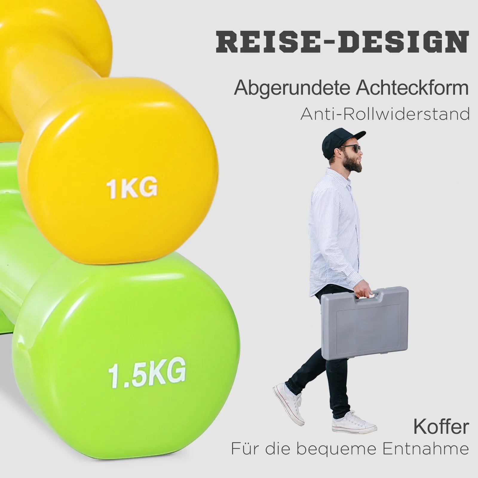 Hantelių rinkinys 4 hantelių poros su dėklu 0,5 kg/1 kg/1,5 kg/2 kg geležis + plastikas Raudona Geltona Žalia Violetinė