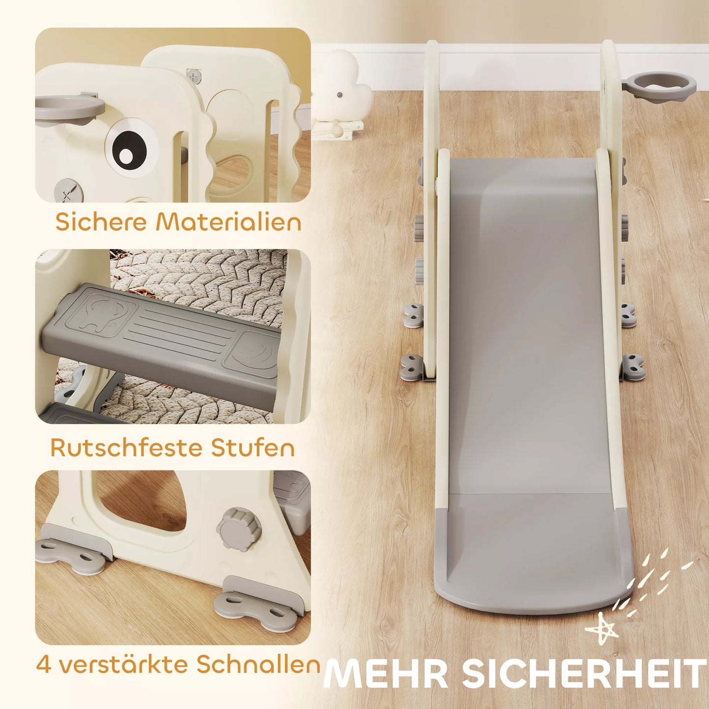 3in1 vaikiška čiuožykla su laipiojimo aikštele, krepšinio lanku ir kamuoliu, sulankstoma vidinė mažylių čiuožykla vaikams nuo 2 iki 5 metų