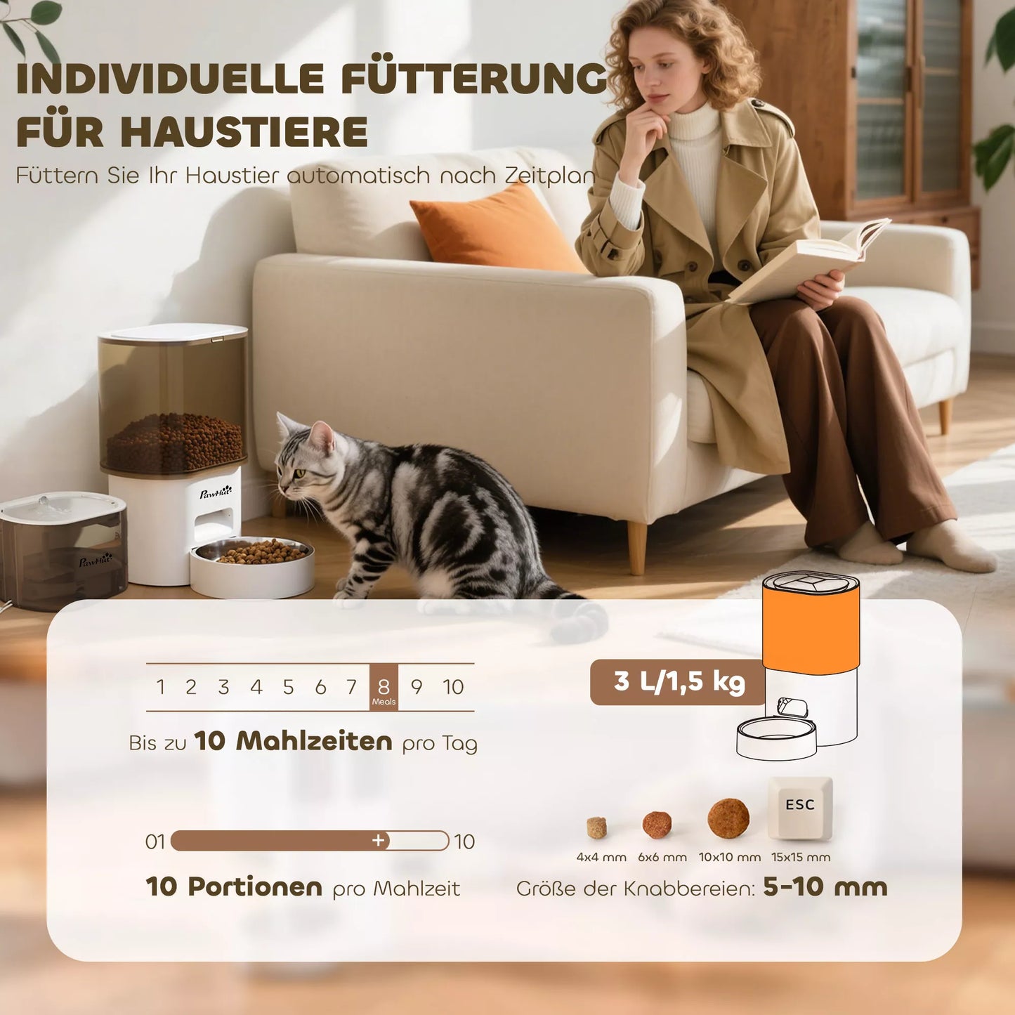 Automatinis pašarų dozatorius ir 2,5 l vandens dozatorius mažoms šunims, katėms Balta