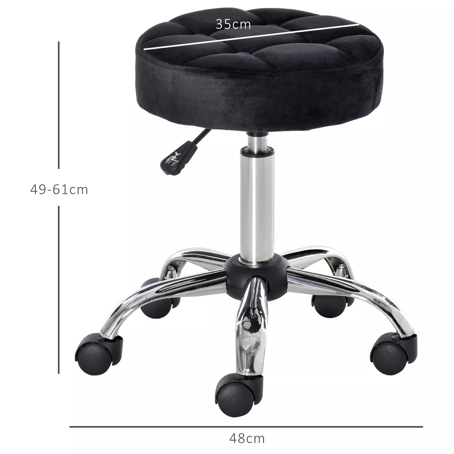 Salono pufas, reguliuojamo aukščio, su velveto imitacijos apmušalu, Ø35 x 49-61 cm, juodos spalvos