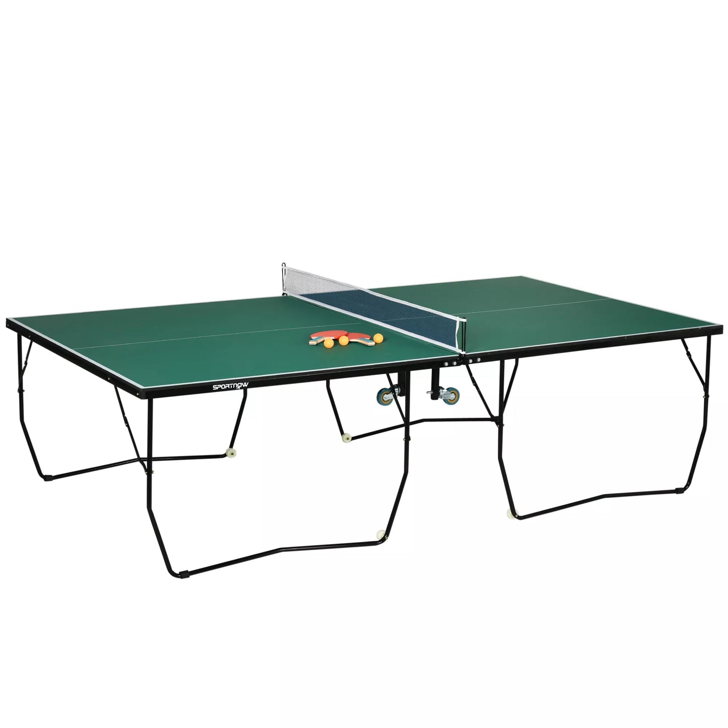 Sulankstomas stalo teniso stalas su 8 ratukais, komplekte raketės ir kamuoliukai, 274 cm x 152,5 cm x 76 cm, žalias