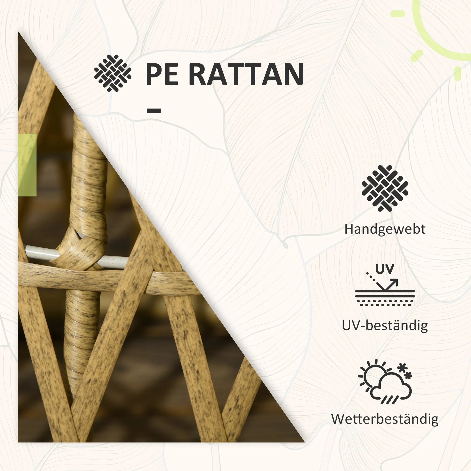 Bistro rinkinys Balkono rinkinys Terasos rinkinys, atsparus atmosferos poveikiui, nuimami pagalvėlės, 85 cm x 70 cm x 82 cm, natūralus + šviesiai rudos spalvos